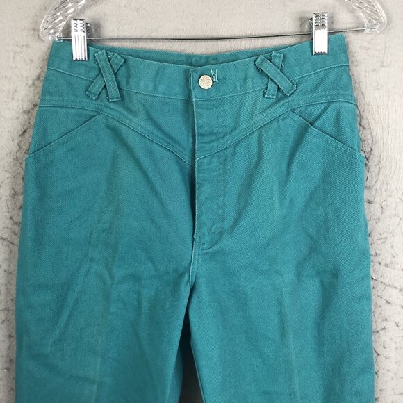 Vintage Jewells Classic Bottoms Jeans Jrs 11 Green Bareback Western High Waist - Picture 2 of 16